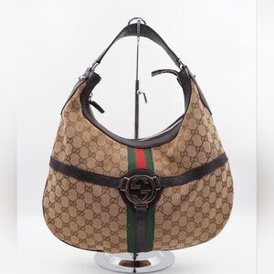 CG26 💟 GUCCI Monogram Web GG Reins Hobo